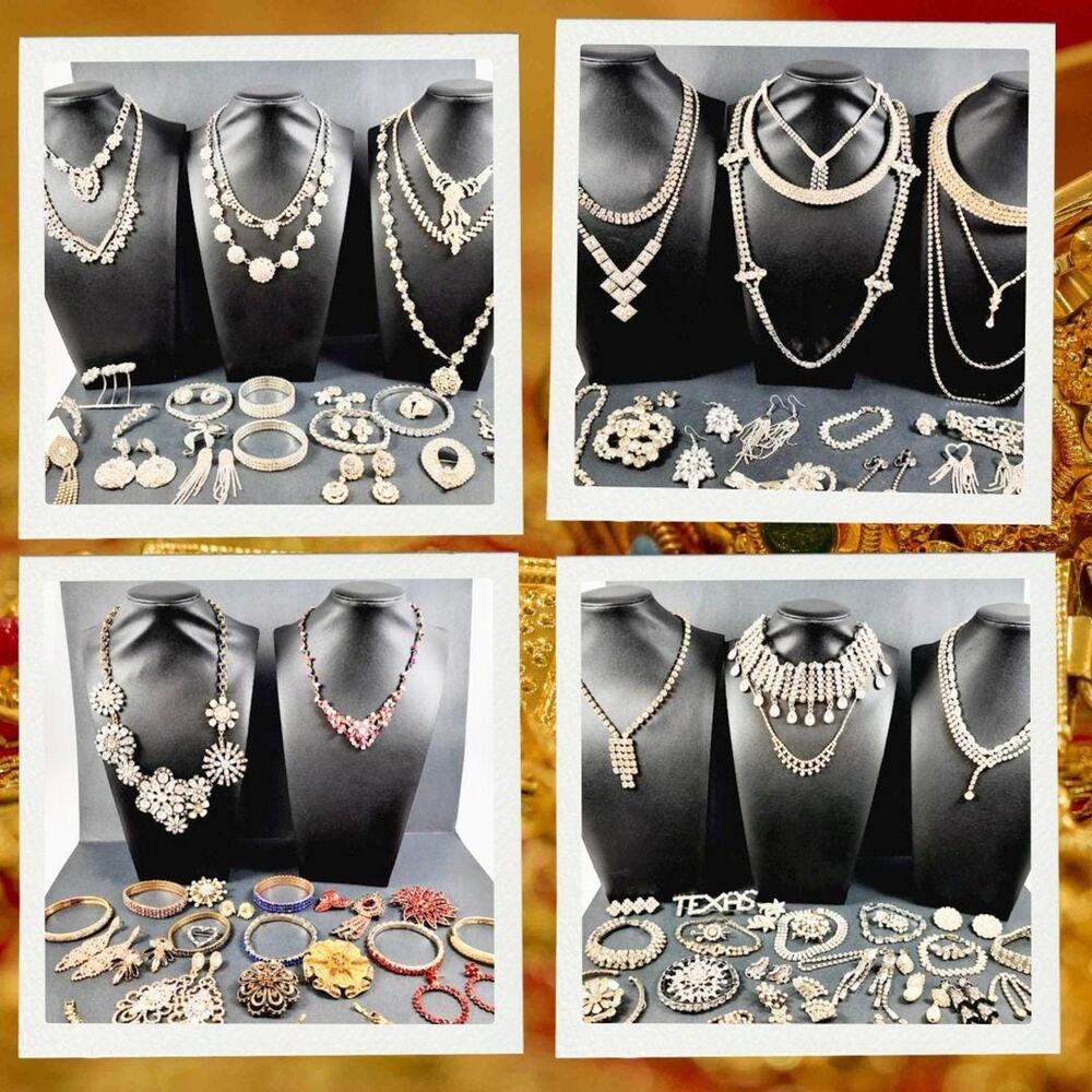 1 lb Vintage -Mod Rhinestone Costume Jewelry Lot Mix Wearable READ DESCRIPTION